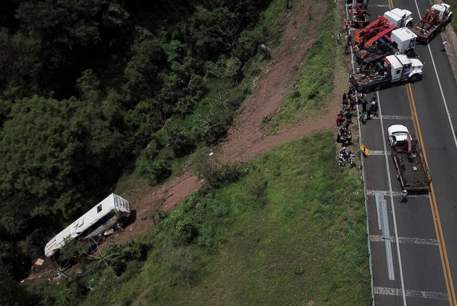 Aerial view of the site of a road accident in Tepic, Nayarit State, Mexico, taken on August 3, 2023. 