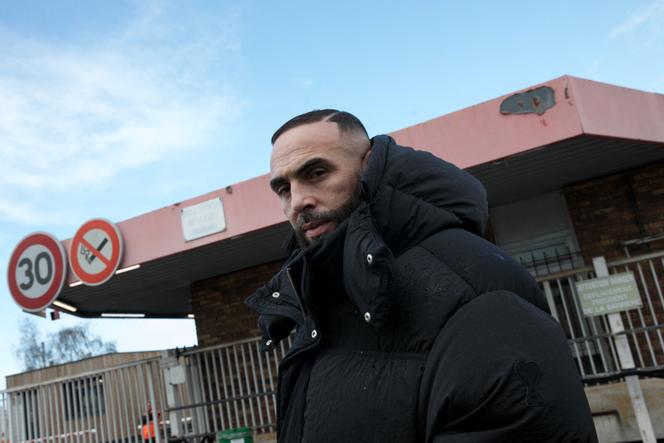 Rapper Médine on hand to demonstrate alongside striking Total Energies employees outside the Gonfreville-l'Orcher refinery in northern France on March 24, 2023.