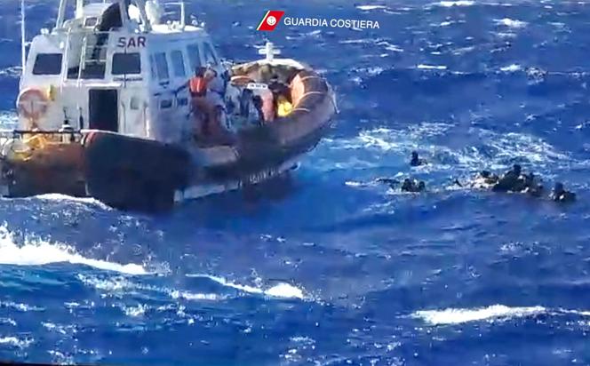 A rescue operation by the Italian coastguard south of Lampedusa, Italy, August 5, 2023.