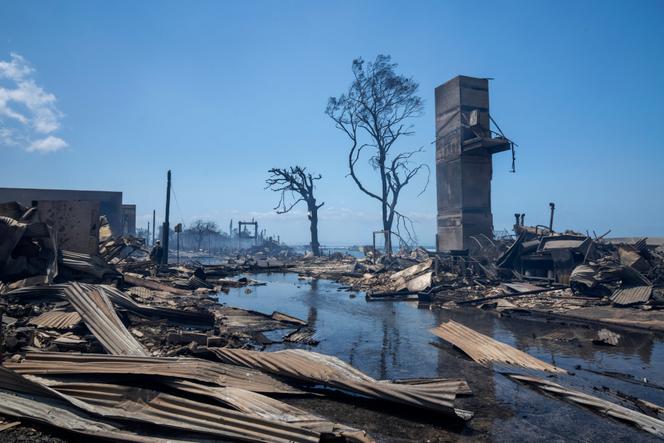 Wildfire wreckage is seen Wednesday, August 9, 2023, in Lahaina, Hawaii.