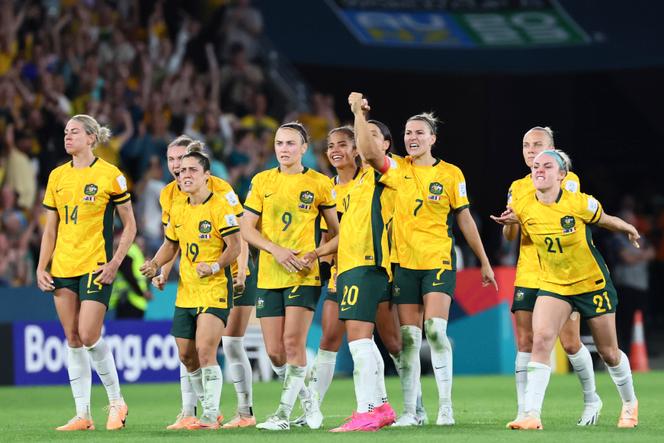 Australia players react during a penalty shootout against France in Brisbane, Australia, Saturday, Aug. 12, 2023.