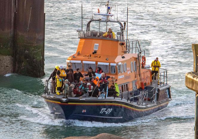 Migrants rescued at sea by the Royal National Lifeboat Institution (RNLI), August 12, 2023.