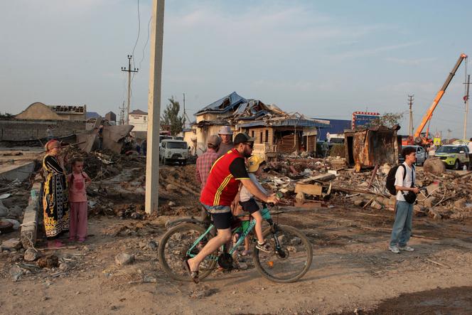 The accident scene following a fire and blasts at a fuel station in Makhachkala in the region of Dagestan, Russia, August 15, 2023.