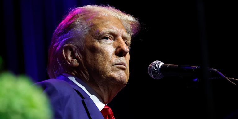 Butch Dill / AP FILE - Former President Donald Trump speaks at a fundraiser event for the Alabama GOP, Friday, Aug. 4, 2023, in Montgomery, Ala. Just one month after Donald Trump's January 2021 phone call to suggest Georgia's secretary of state could overturn his election loss, district attorney Fani Willis announced she was looking into possibly illegal