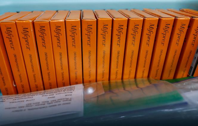 Boxes of Mifepristone, the first pill in a medical abortion, are seen at Alamo Women's Clinic in Carbondale, Illinois, US, April 20, 2023.
