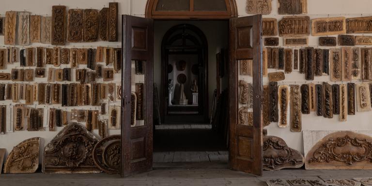 Works of plaster and papier-mâché are laid out on display in the museum of papier-mâché, housed in the former St. Joseph’s French orphanage, in Istanbul, Turkey, on Thursday, March 30, 2023. St. Joseph’s French orphanage was built in 1868, before being converted into a papier-mâché workshop in the 20th century for the artist Garabet Algerialiyan. Most recently, it has housed the workshop of artist Kemal Cinbiz for decades (Kemal Cinbiz died in 2021) before it was passed on to his son, Cemal Cinbiz, as well as the papier-mâché museum. In June 2022, the building, which belongs to the French Ministry of Foreign Affairs, was seized by the Beyoglu municipality.