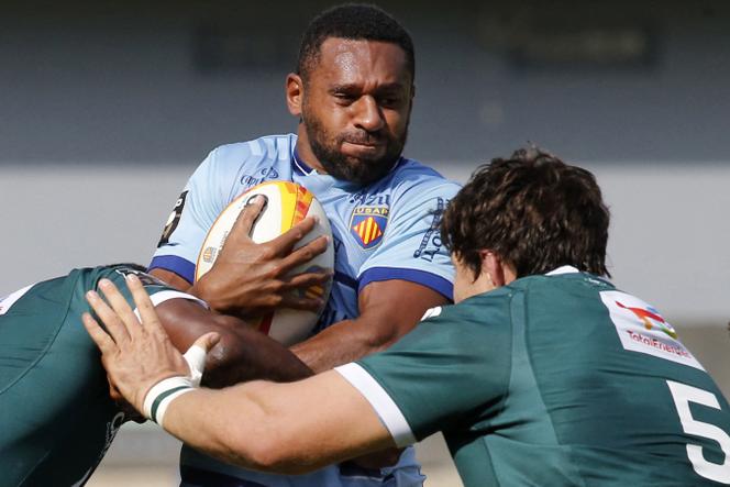L’ailier néo-zélandais de Perpignan Georges Tisley, lors d’un match entre l’USA Perpignan et la Section paloise (Pau), au stade Aimé-Giral à Perpignan, le 2 octobre 2021.