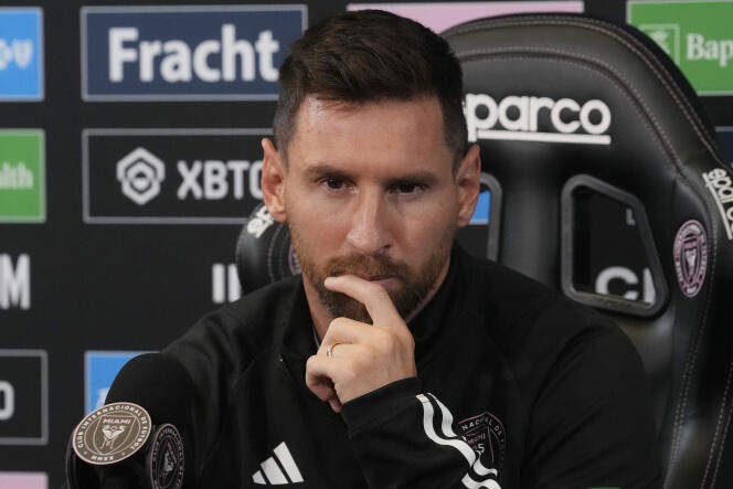 Lionel Messi tijdens een persconferentie georganiseerd door zijn club, Inter Miami, in Fort Lauderdale (Florida), 17 augustus 2023.
