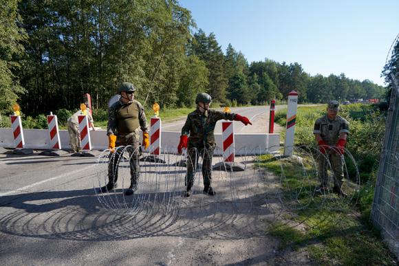 Posto di frontiera di Somskas, tra Lituania e Bielorussia, quando è stato chiuso il 18 agosto 2023.