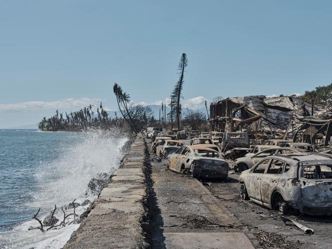 A scene of desolation on Front Street in Lahaina, Hawaii, after the fires that destroyed the seaside resort on August 8 and 9. August 16, 2023. 