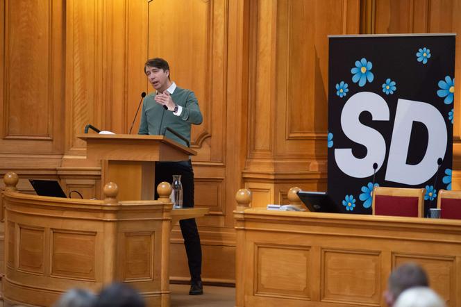 Richard Jomshof, member of parliament, at a conference of the far-right Sweden Democrats party, Stockholm, February 10, 2018.