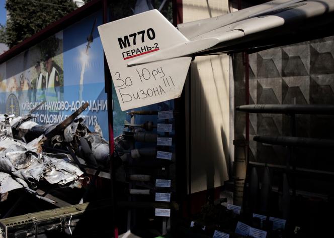 An Iranian kamikaze drone Shahed Geran-2 (Russian-produced version) stored at the Institute of Forensic Scientific Investigation in Kiev, Ukraine, August 17, 2023.