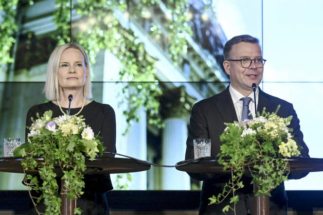 Finnish Finance Minister Riikka Purra with Prime Minister Petteri Orpo on June 20, 2023 in Helsinki.