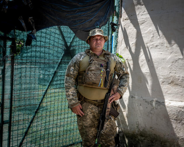 Un soldat de la 79e brigade d’infanterie de l’armée ukrainienne, à  Kourakhove,  dans la région du Donbass, le 5 juillet 2023.