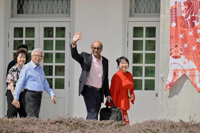 Tharman Shanmugaratnam and his wife, Jane Yumiko Ittogi, in Singapore, on August 22, 2023.