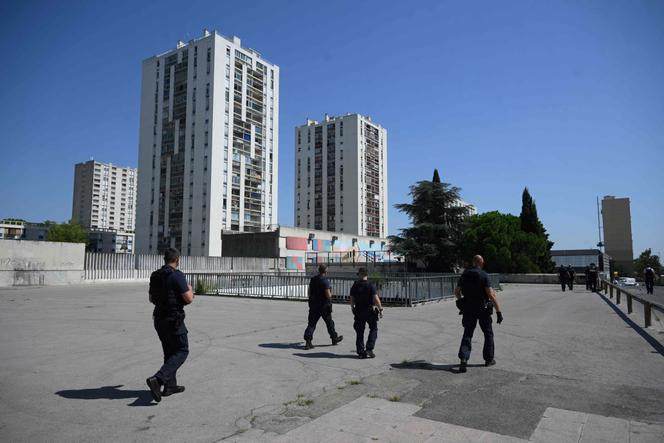 French police officers patrol in Pissevin popular neighbourhood in Nimes, sourthern France on August 22, 2023.