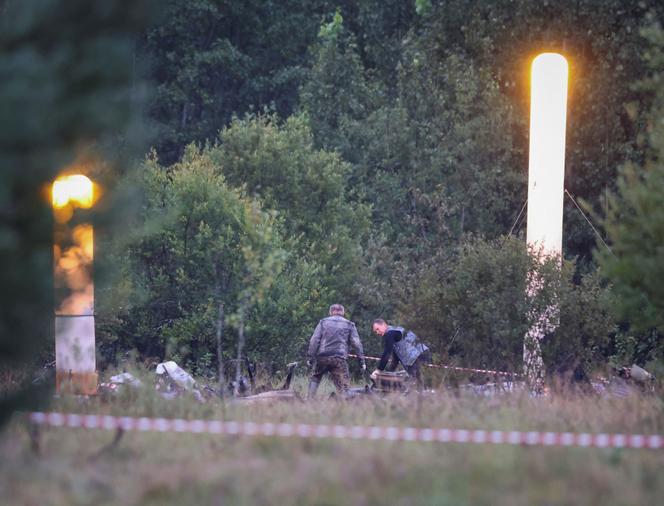 At the scene of the crash in the Tver region, between Moscow and Saint Petersburg, on August 24, 2023.