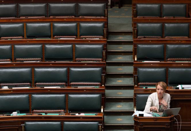 Belgian MP Catherine Fonck, of the centrist Les Engagés party, at a plenary session of the federal parliament in Brussels, July 19, 2023.