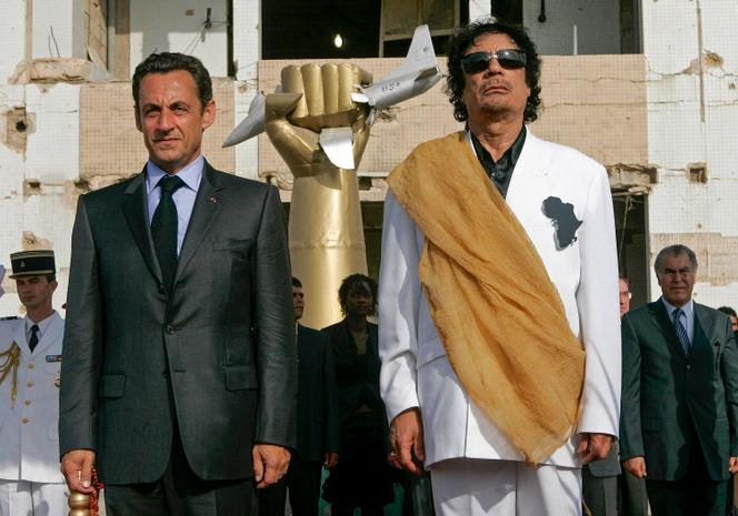 Nicolas Sarkozy and Libyan dictator Muammar Gaddafi in Tripoli on July 25, 2007.
