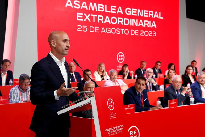 President of the Royal Spanish Football Federation Luis Rubiales announces he will be staying as president on Friday, August 23, 2023.