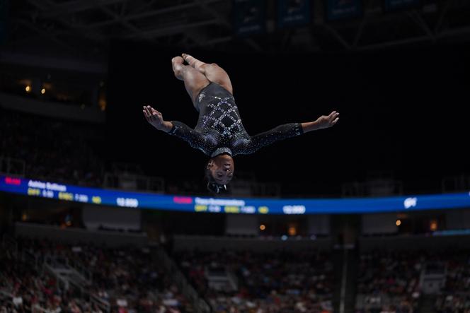 Simone Biles competes in the floor exercise on the final day of women’s competition at the 2023 US Gymnastics Championships at the SAP Center on August 27, 2023 in San Jose, California. 