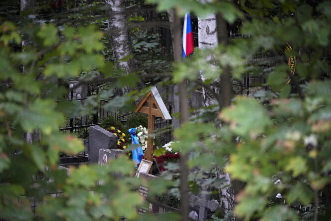 The grave of the leader of the Wagner group Yevgeny Prigozhin after the funeral at the Porokhov cemetery in St. Petersburg on August 29, 2023.