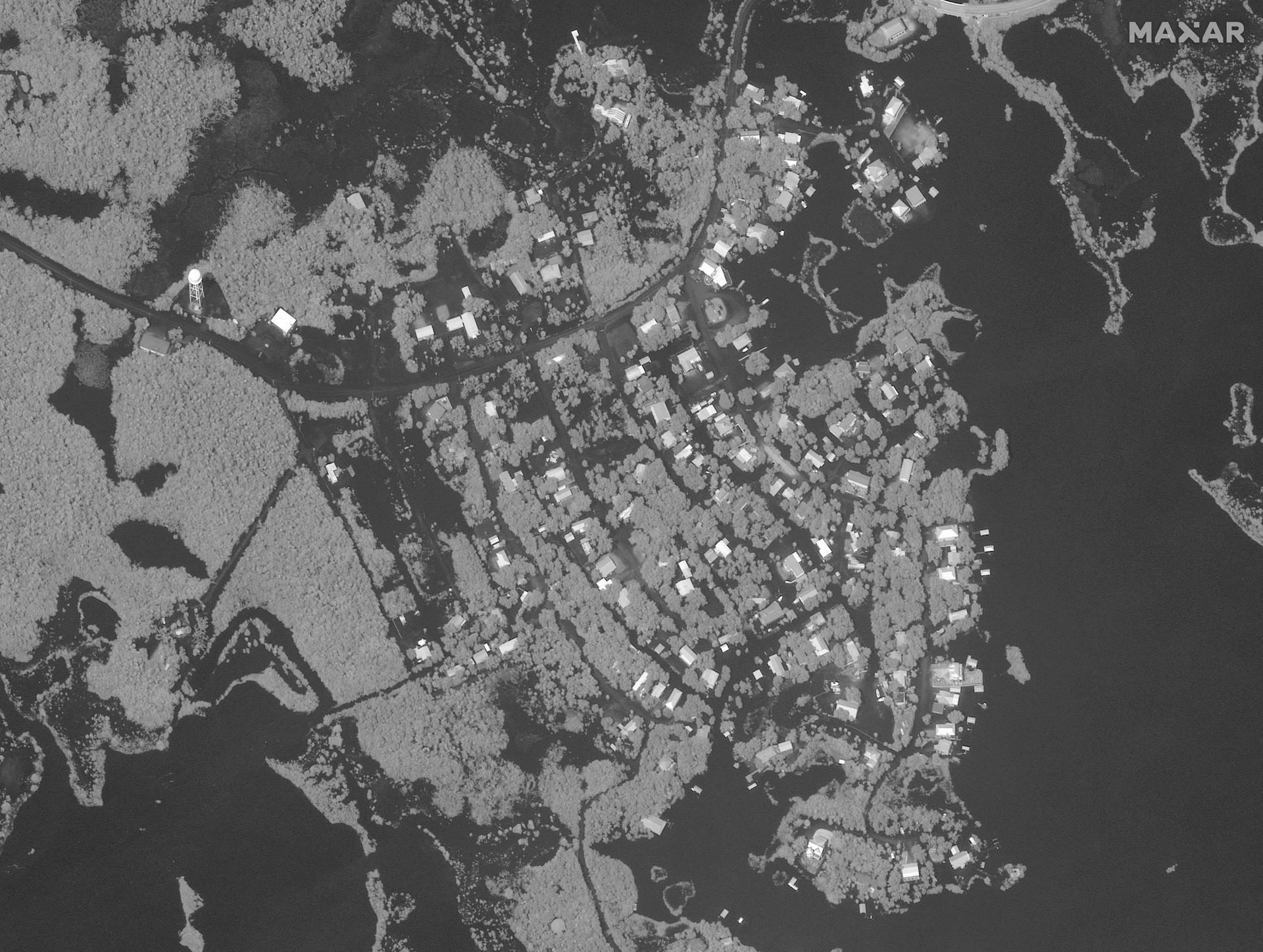 Satellite view of flooding following Hurricane Idalia in Ozello, Florida, on August 30, 2023.