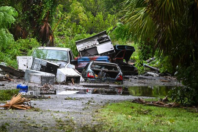 Behind a flooded house in Steinhatchee, Florida, on August 30, 2023