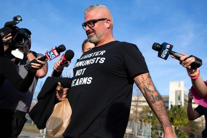 Proud Boys organizer Joseph Biggs walks from the George C. Young Federal Annex Courthouse in Orlando, Florida, January 20, 2021.
