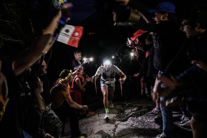 Spaniard Pau Capell, during the ascent of the Voie Romaine in the French Alps, during the 19th edition of the Ultra-Trail du Mont-Blanc, August 27, 2022.