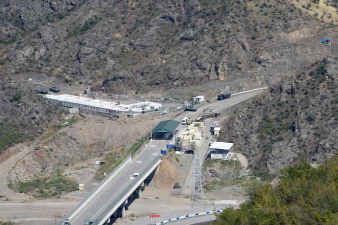 View of the Azerbaijan checkpoint at the entrance to the Lachin corridor, on August 30, 2023.
