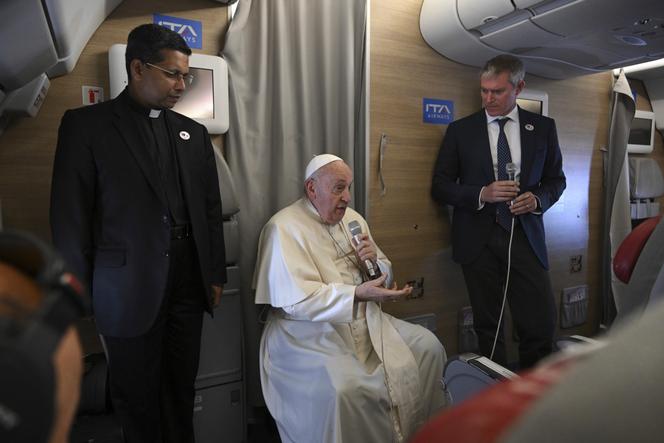 Pope Francis, on September 4, 2023, speaking to journalists on the return flight from his trip to Mongolia.