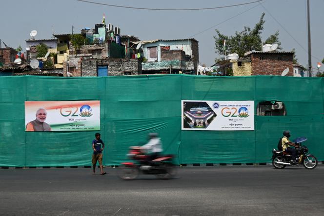 A New Delhi slum hidden behind G20 posters, September 5, 2023.
