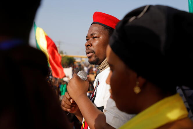 Adama Ben Diarra, dit « Ben le Cerveau », lors d’un rassemblement à Bamako, le 4 février 2022.