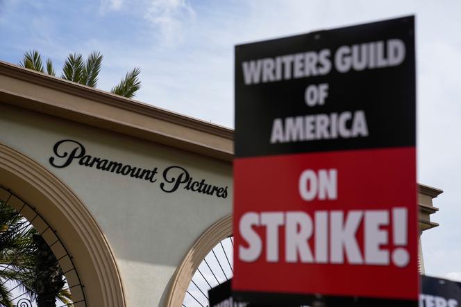 Members of the Writers Guild of America picket outside Paramount Pictures on May 3, 2023, in Los Angeles. 