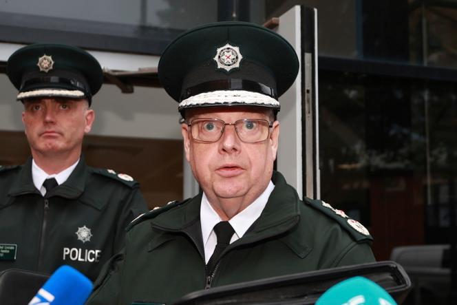 Chief Constable of Northern Ireland Simon Byrne reads in Belfast on August 31, 2023, after a special meeting of the Police Board.