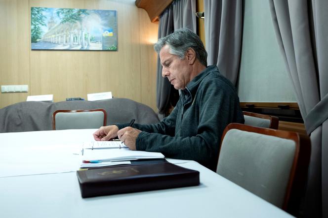 United States Secretary of State Antony Blinken on his way to Kyiv, Ukraine, on September 6, 2023.