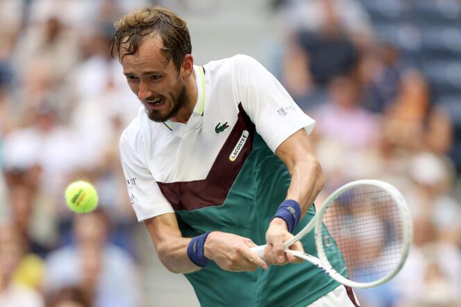 Daniil Medvedev during his match against Andrey Rublev in the quarterfinals of the US Open, in New York, September 6, 2023.