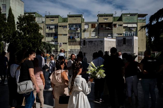 Mass in front of the San Paolo Apostolo church in the Parco Verde district of Caivano, on the outskirts of Naples (Italy), September 4, 2023.