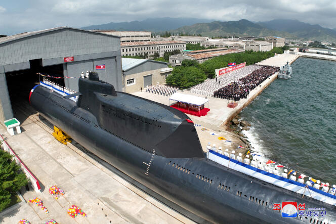 Cérémonie de lancement d’un nouveau sous-marin nucléaire tactique d’attaque, en Corée du Nord, sur cette image diffusée le 8 septembre 2023 par l’agence nationale KCNA.