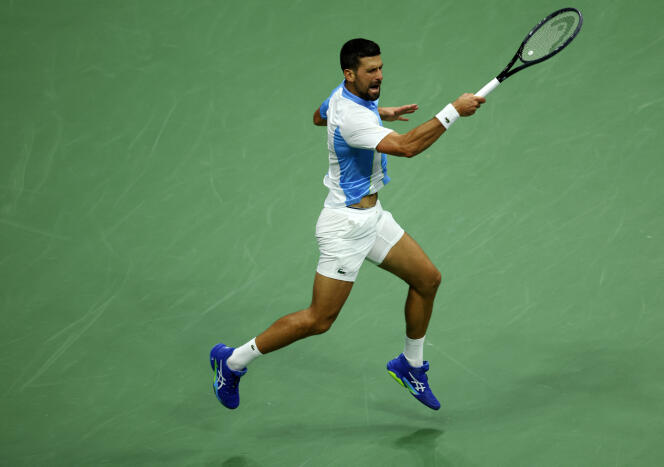 Novak Djokovic lors de sa demi-finale de l’US Open face à Ben Shelton, le 8 septembre 2023, à New York.