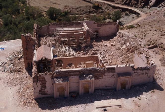 La mosquée de Tinmel, gravement endommagée après le tremblement de terre, à Talat N’Yaqoub, au Maroc, le 12 septembre 2023.