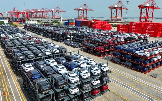 Electric vehicles from Chinese manufacturer BYD, at the port of Suzhou (Jiangsu), September 11, 2023. 
