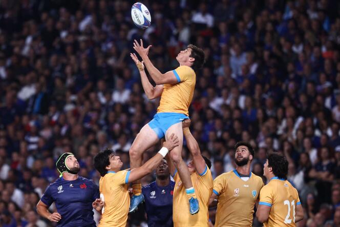 Uruguayan Manuel Ardao during the Pool A match of the France 2023 Rugby World Cup between France and Uruguay at the Pierre-Mauroy stadium in Villeneuve-d'Ascq (North), September 14, 2023. 
