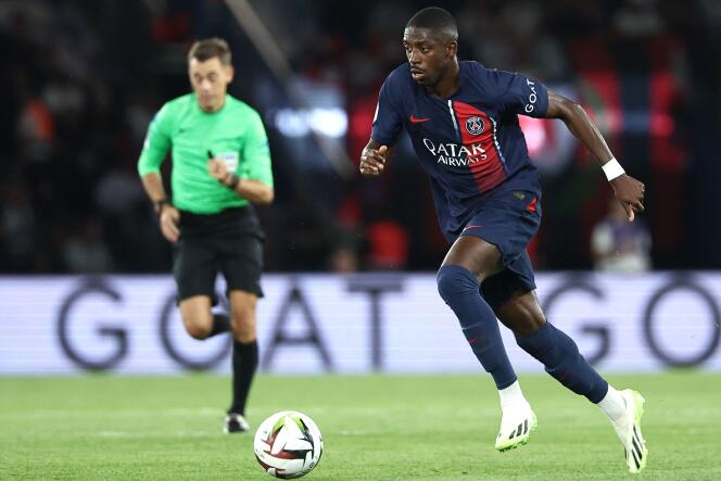PSG's forward Ousmane Dembele during the match against Nice on September 15, 2023 at the Parc des Princes in Paris. 