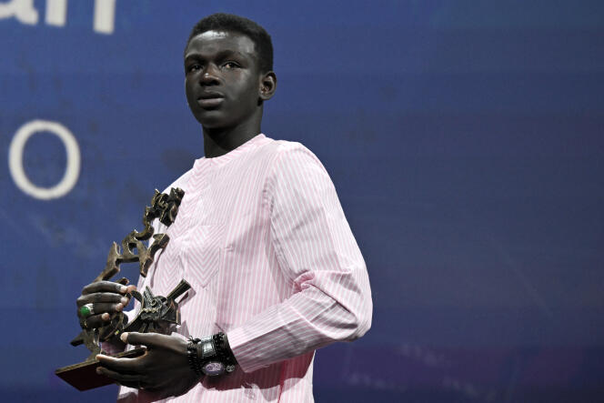 Senegalese actor Seydou Sarr receiving the Most Promising Actor Award at the Venice Film Festival, September 9, 2023.