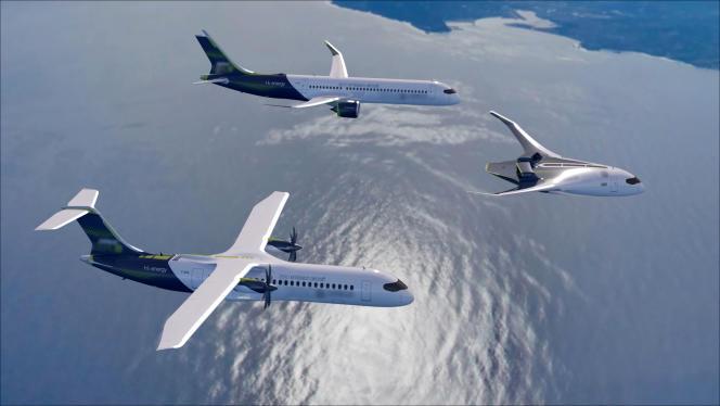 Les trois types d’avions à hydrogène d’Airbus, ZEROe, présentés en 2020.