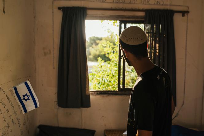 A student in a dormitory at the Bnei David pre-military academy in the Eli settlement in the occupied West Bank. May 8, 2023.