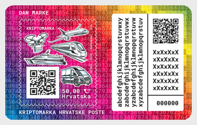 Crypto-timbre de Croatie émis en 2020 pour la Journée du timbre.