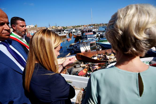 Italian Prime Minister Giorgia Meloni and European Commission President Ursula von der Leyen visit the port where migrants arrive, on the Sicilian island of Lampedusa, Italy, September 17, 2023.